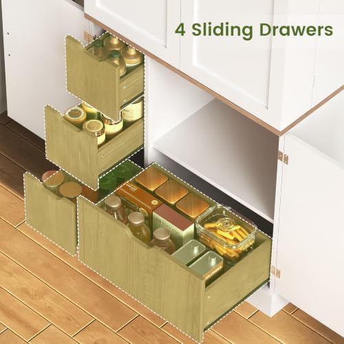 Itaar 70.9" Kitchen Pantry Cabinet,6 Door Shelves and 4 Drawers, White - Image 5
