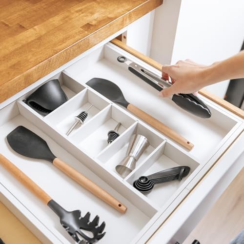 KitchenEdge Utensil & Junk Drawer Organizer, 19-33 in, White Bamboo - Image 6