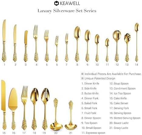 KEAWELL Luxury 20-Piece 18/10 Stainless Steel Flatware Set (Gold) - Image 6