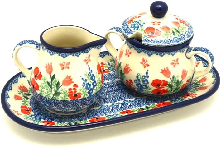 Polish Pottery Cream & Sugar Set - Whimsical Garden by Polish+Pottery+Gallery