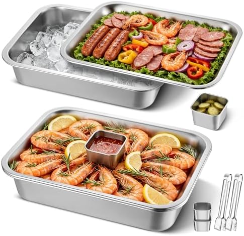 2-Set Chilled Serving Trays with Ice Trays, Shrimp Cocktail Serving Dish by Unknown