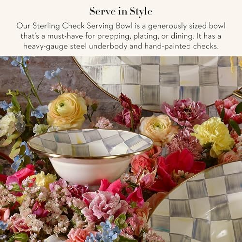 MACKENZIE-CHILDS Enamel Serving Bowl, Gray-and-White Sterling Check - Image 2
