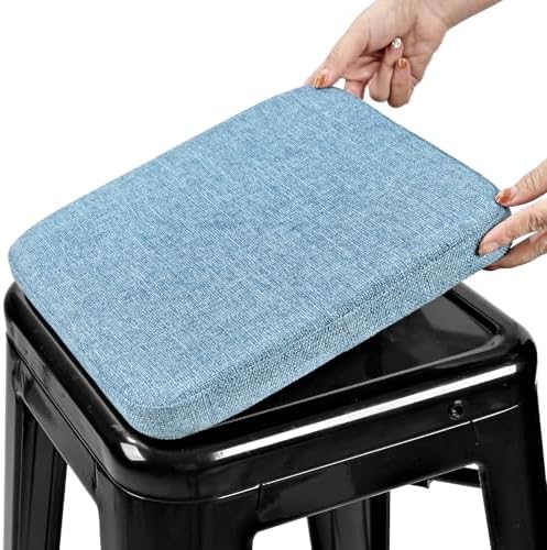 BUYUE Friendly Woven Fabric Magnetic Bar Stool Cushion 1 Piece, Enhanced Anti-Slip Breathable Small Chair Seat Pad for Café Bistro Stackable Metal Stool (Square, Light Blue, 1) by BUYUE