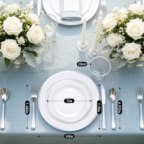 WELLIFE Silver Plates, Plastic Dinnerware Set for 25 Guests, 150 PCS - Image 5