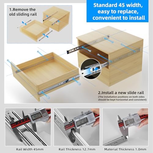 SHUHANG 5 Pairs Full Extension Drawer Slides 10 12 14 16 18 20 22 24 Inch 100lb Load Capacity Side Mount Ball Bearing Glides Runners Rails Cabinet Dresser Wardrobe Kitchen Trash (22 Inch,5 Pairs) - Image 5