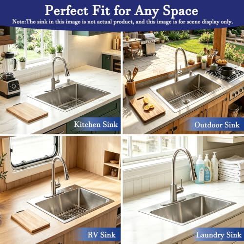 VAPSINT 28 Inch Drop in Kitchen Sink, 28x18 Inch Top Mount 16 Gauge Commercial T304 Stainless Steel Sink for Kitchen, 9 Inch Deep Handmade Single Bowl Basin Laundry Utility Wet Prep Sink, Fregadero - Image 2