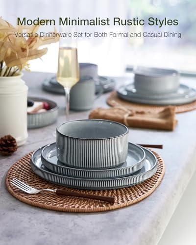 Famiware Star Stoneware Dinnerware Sets with Pasta Bowls, 24pc Dishes for 6 - Image 2