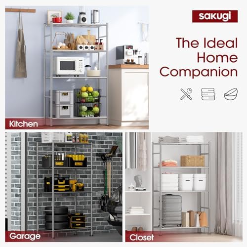 Sakugi Storage Shelves - 4 Tier Shelf Organizer, Heavy Duty Garage Shelving Unit with Leveling Feet, Stable Metal Shelves Organizer for Pantry, Kitchen and Closet, 33.0" W x 12.6" D x 57.2" H, Silver - Image 6
