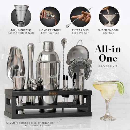 BARE BARREL® Mixology Bartender Kit Bar Set | 16-Piece Cocktail Shaker Set | Martini Barware Mixing Tools for Home Bartending | Incl. 35 Recipe Cards | Gift Set (24oz Cobbler Shaker, Silver/Black) - Image 2