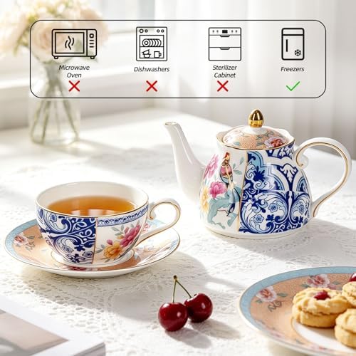 KAMMAK Tea for One Set, Ceramic Teapot, Bone China Tea Set, Cup and Saucer - Image 6