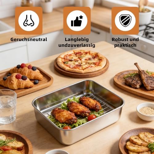 Stainless Steel Casserole Dish for Airfryer 2-Piece Set with Drip Rack & Sealing Lid, Hot Air Fryer Accessories for Ninja Cosori Philips - BPA-Free, Odourless, Robust & with Heat Protection Handles - Image 5