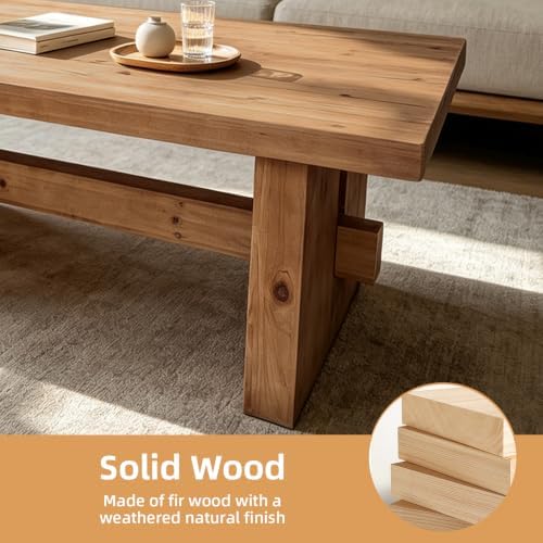 Rustic Solid Wood Coffee Table for Living Room, Big Rectangle Coffee Table - Image 5