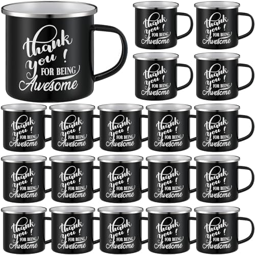 Sliner 20 Pcs Thank You Gifts 12oz Enamel Coffee Mugs Bulk with Handle, Thank You for Being Awesome Cups Employee Appreciation Gift for Teacher Coworker Friend(Black) by Sliner
