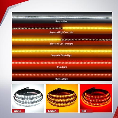 Nilight TR-04 Truck Tailgate Bar 60" Triple Row 504 LED Strip with Red Brake White Reverse Sequential Amber Turning Signals Strobe Lights，2 Years Warranty - Image 4