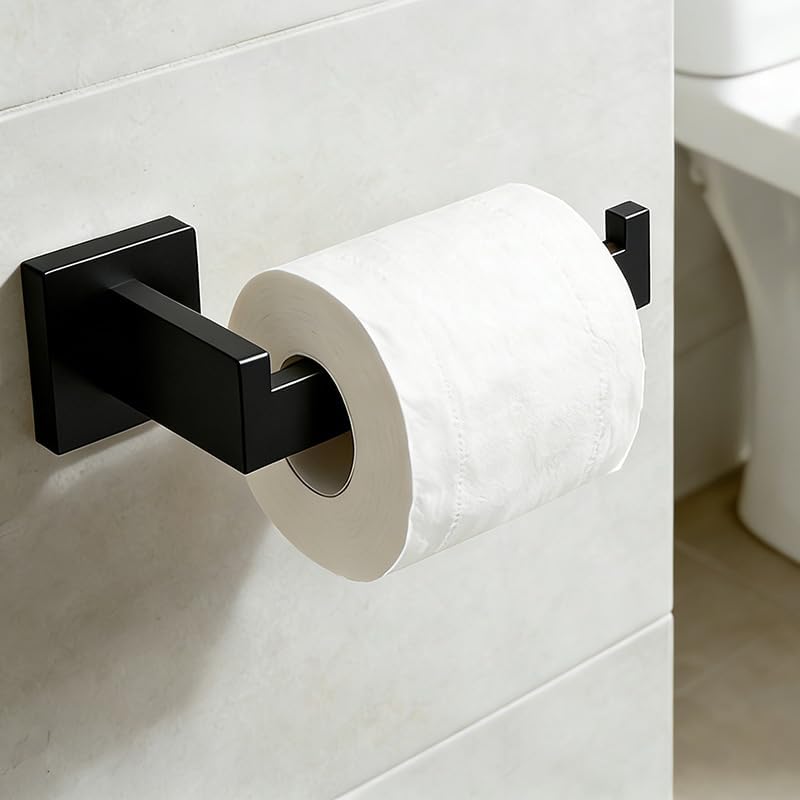 20-Pieces Bathroom Hardware Set Matte Black Bathroom Accessories Set SUS304 Towel Bar Set Includes 4 Towel Bar 16 Inch+4 Towel Holder+4 Toilet Paper Holder+8 Towel Hooks (20, Matte Black) - Image 6