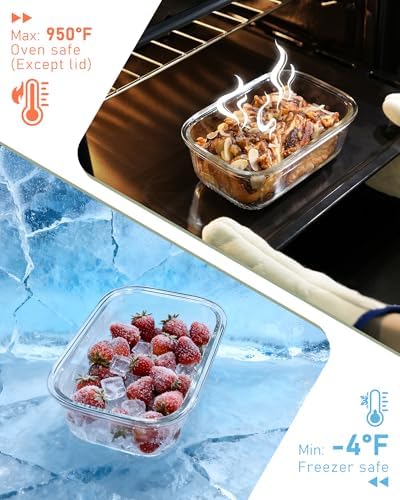 Glass Meal Prep Containers with Lids 2 Pack, 74oz(9.3 Cup) Airtight Food Storage Containers Set with Tempered Glass Lids & Steam Release, Freezer/Microwave/Oven/Dishwasher Safe, BPA-Free - Image 5