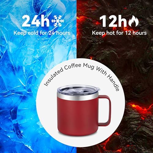 VEGOND 14 oz Insulated Coffee Mug Bulk with Handle, Stainless Steel Travel Coffee Mug with Lid, Double Wall Vacuum Metal Coffee Cup, Coffee Tumbler Powder Coated, Red 8 Pack - Image 5