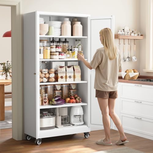 Yizosh White Rolling Metal Garage Storage Cabinet,Kitchen Storage Cabinet - Image 2
