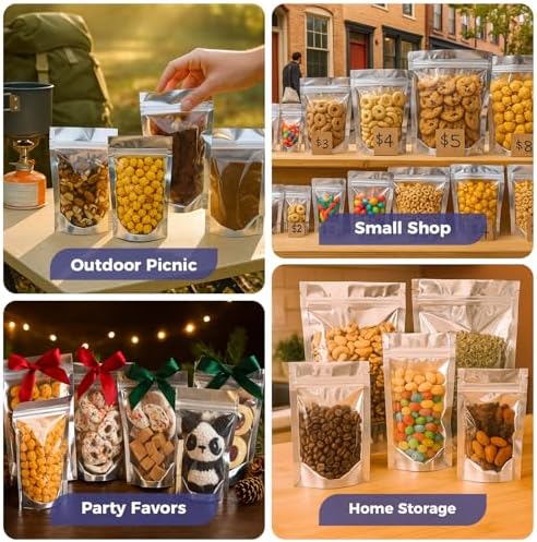 800-Pack Reclosable Large Mylar Bags for Food Storage 5.9" x 8.7" Stand Up Pouch Bags Bulk Resealable Smell Proof Aluminum Silver Foil Bags with Clear Window Kitchen Storage Edible Packaging - Image 7