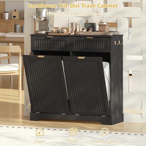 Double 13 Gallon Tilt Out Trash Can Cabinet,Garbage Cabinet with Drawer - Image 5