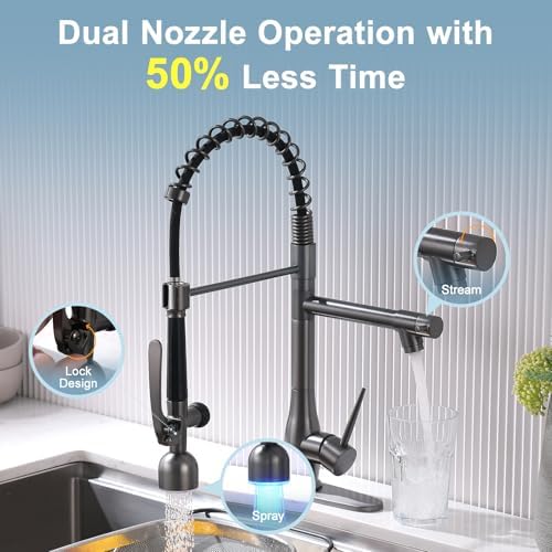 GIMILI Black Stainless Kitchen Faucet with LED Light and Pull Down Sprayer - Image 4