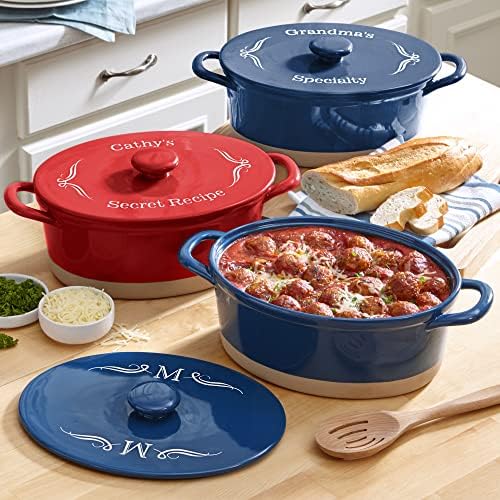 Let's Make Memories Personalized Oval Stoneware Casserole Dish - Initial - Red - Image 2