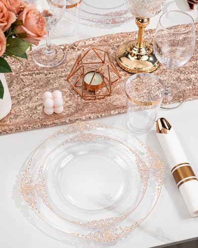 Nervure 350Pcs Rose Gold Plates, Disposable Dinnerware Set for 50 Guests - Image 2