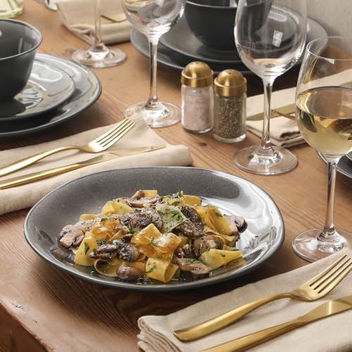Gibson Elite Port Barton Plates and Bowls Sets, 12-Piece Stoneware Dinnerware Sets, Reactive Glaze Dish Set - Black - Image 5
