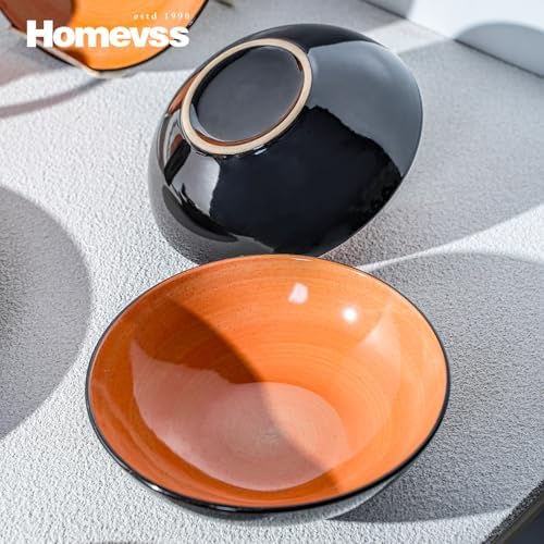 HomeVss, Stoneware Sonoma 16pc Dinnerware Set, Black + Speckled Spin Wash Orange - Image 4