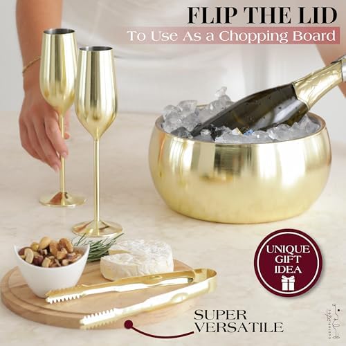 Gusto Nostro 4.1L Insulated Ice Bucket with Lid and Tongs, Double Wall Stainless Steel Ice Bucket Large, BPA Free Ice Bucket for Cocktail Bar, Keeps Champagne, Wine, Beer Chill for Parties (Gold) - Image 6