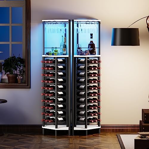 Homeiju Corner Wine Rack with Glass Holder and Led Strip Light, Corner Bar Wine Racks Freestanding Floor, Industrial Corner Bar Cabinet for Kitchen, Dining Room, Living Room or Cellar - Image 2