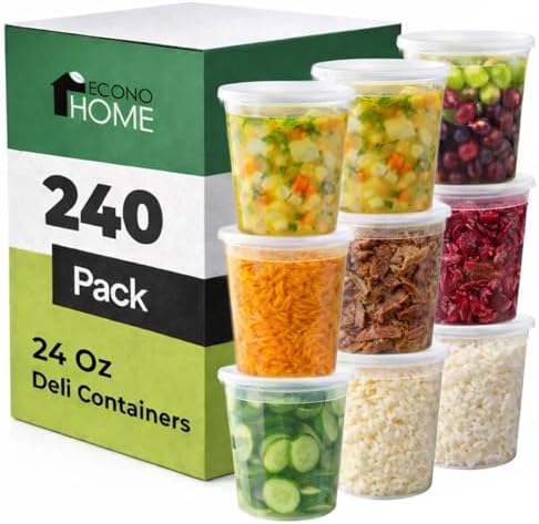 EconoHome Clear Deli Containers with Lids - 240-Pack, 24oz Plastic Containers with Lids for Food Storage, Meal Prep, Leftover, Restaurant Business, Takeout - Fridge, Microwave & Freezer-Safe by EconoHome