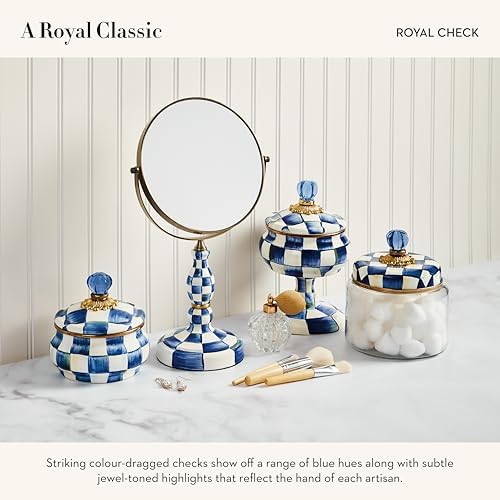 MACKENZIE-CHILDS Enamel Squashed Pot, Blue-and-White Royal Check - Image 3