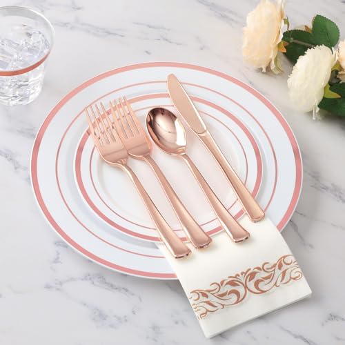 Goodluck 175 Pcs Rose Gold Disposable Party Dinnerware Sets for 25 Guests - Image 2