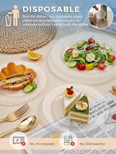 WDF 200PCS Clear Plastic Plates for Party - Heavy Duty Clear Disposable Plates - 100 x 10 Dinner Plate and 100 x 7 Dessert/Cake Plastic Plate for Weddings/Traval/Party/BBQ/Events - Image 5