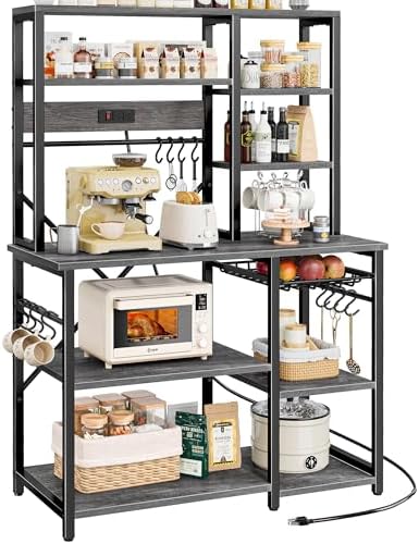 SUPERJARE Large Bakers Rack with Power Outlets, 39.5 Inches Microwave Stand by SUPERJARE