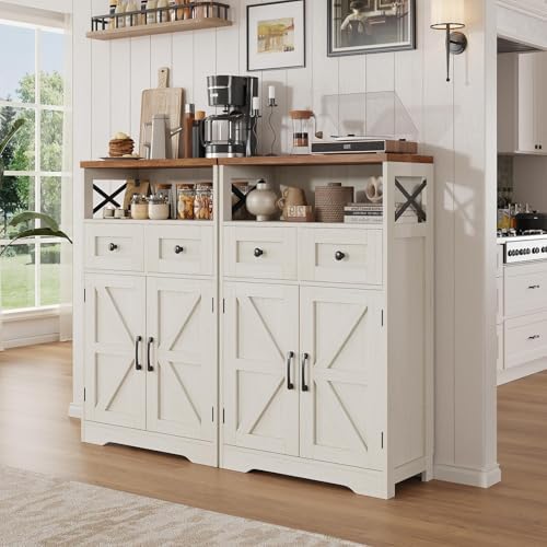 Farmhouse Storage Cabinet Set of 2, Small Kitchen Pantry Coffee Bar Cabinet - Image 4