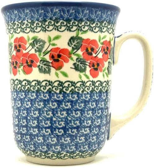 Polish Pottery Mug - 16 oz. Bistro - Red Pansy by Polish+Pottery+Gallery