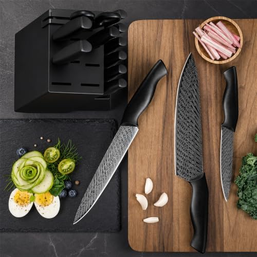 Amorston Knife Set, 15-Piece Kitchen Knife Set with Built-in Sharpener Block, German High-Carbon Stainless Steel, Dishwasher Safe, for Home Cooks and Everyday Meal Prep - Image 4
