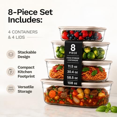 Naked Kitchen 8-Piece Food Storage Containers with Lids – Nesting Borosilicate Glass Meal Prep Containers with Leak-Proof Airtight Seal – BPA Free, Microwave, Oven, Freezer & Dishwasher Safe – Black - Image 3