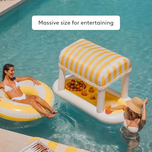 FUNBOY Giant Floating Yellow Cabana Stripe Drink Station w/Removable Shade - Image 4