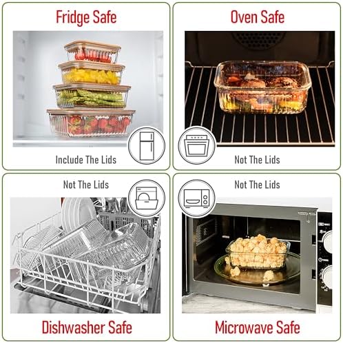 Ribbed Glass 4 Stackable Meal Prep Containers with Acacia Lids - Image 5