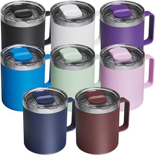 8 Pack 12oz Insulated Coffee Mug with Lid, Stainless Steel Cup by avodvo