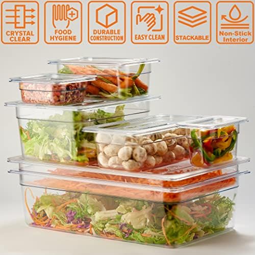 CURTA 6-Pack 1/9 Size 4" Deep NSF Polycarbonate Food Pans | Dishwasher & Freezer Safe Clear Container for Prep Tables, Buffet, Salad Bar, Commercial & Home Kitchen - Image 6