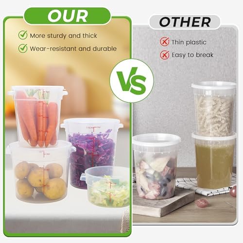 BIEAMA 4 Pack 6 Qt Round Food Storage Containers with Lids, Translucent PP - Image 3