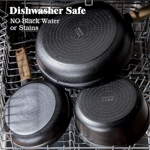 SENSARTE 20Pcs Nonstick Pots and Pans Set, Black Titanium Cookware Set - Image 4