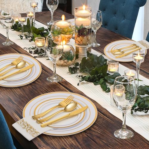 Goodluck 700 Piece Gold Dinnerware Set for 100 Guests, Disposable Plate Set - Image 6