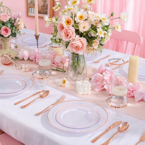 WELLIFE 300 PCS Rose Gold Disposable Dinnerware Set for 50 Guests - Image 2