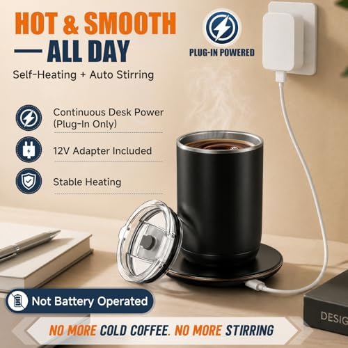 Self Heated Stirring Coffee Mug, 10oz Auto Mixing Cup with Warmer , Black - Image 4