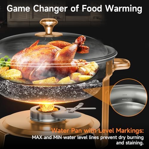 Chafing Dishes for Buffet, 4 Pack 5QT Round Stainless Steel Chafing Dish Set for Home Parties, Christmas Gatherings, Catering Events Complete Buffet Warmer Set (Rose Gold 2) - Image 3